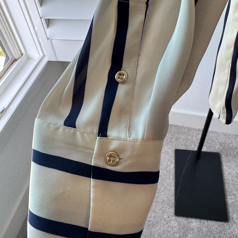 Zara Navy and Cream Striped Button Down Shirt - Picture 4 of 6